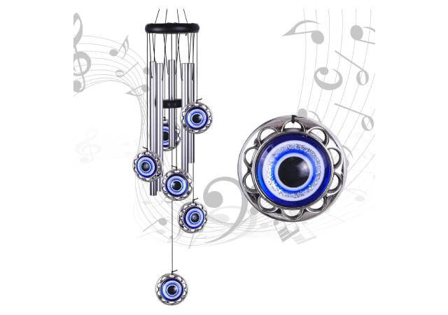 Blue Evil Eye Amulet Wind Chimes Outdoor Hanging Decor, Mobile Evil Eye Blessing Windcatcher, Evil Eye Wind Bells, Blue Evil Eye Wind Chimes for Home, Gift for Mom, Balcony, Patio, Garden Decoration
