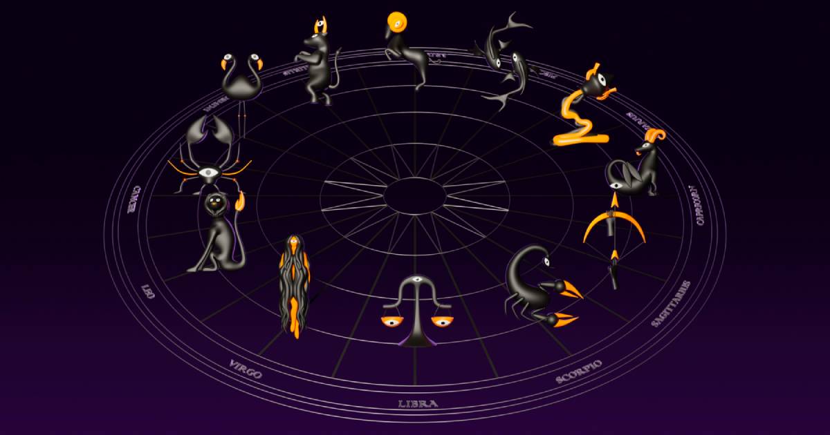 Astrology future prediction concept with cosmic crystal ball and zodiac signs