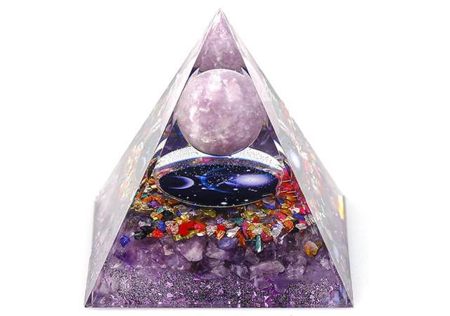 Unique Purple Constellation Positive Energy Orgonite Pyramid Decoration Sagittarius Cat's Eye Stone Crystal Pyramid Ornaments for Office/Living Room/Bedroom/Yoga(Sagittarius)