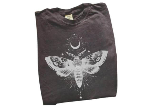 Mystical Celestial Moth T-Shirt, Ivory White, Lunar Moon Design, Spiritual Astrology Graphic Print