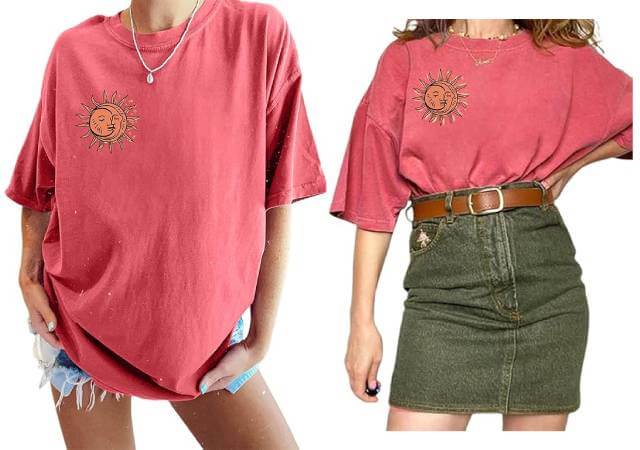 Women's Casual Oversized T Shirt Short Sleeve Graphic Tee Letter Sun Moon Shirts