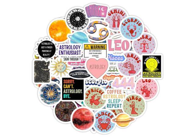 100Pcs Zodiac Sign Stickers, Astrology Stickers for Water Bottle and Laptop - Zodiac Party Favors & Decorations, Waterproof Vinyl Decals, Gifts for Women & Men