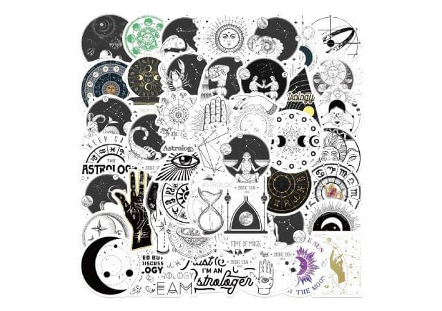 50 PCS Astrology Stickers - Vintage Aesthetic Magic Zodiac Celestial Stickers for Water Bottles, Laptops, Scrapbooks, Skateboards, Phones - Gifts for Kids, Teens, Adults