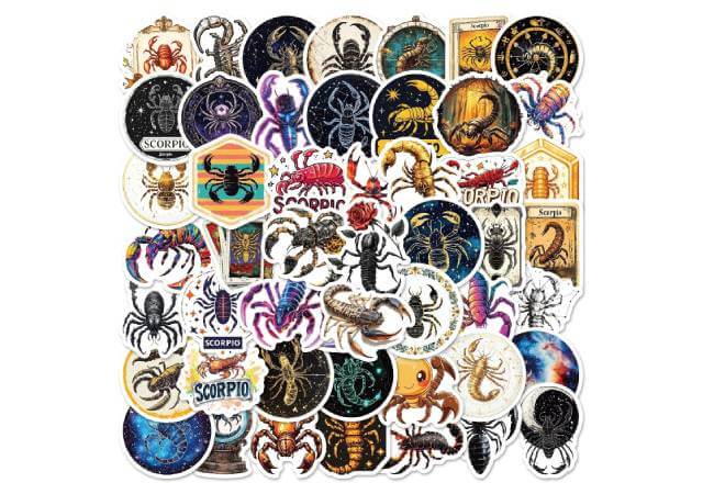 50PCS Scorpio Stickers Aesthetic Waterproof Zodiac Decals – Astrology Vinyl Sticker Pack for Water Bottles, Laptops, Scrapbooking, Journals, Teens & Adults – Scorpio Sign Gifts & Decor 