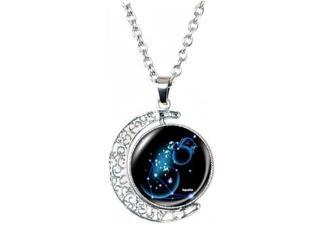 Zodiac Necklace Jewelry Birthday Gifts Astrology 12 Constellation Horoscope Sign Galaxy Crescent Half Moon Pendant Necklace